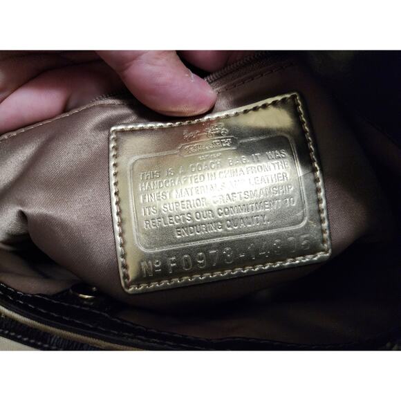 Coach Madison Hobo Style Hand Shoulder Bag #F0973-14305, Tan Sateen w Brown Trim - Picture 9 of 16